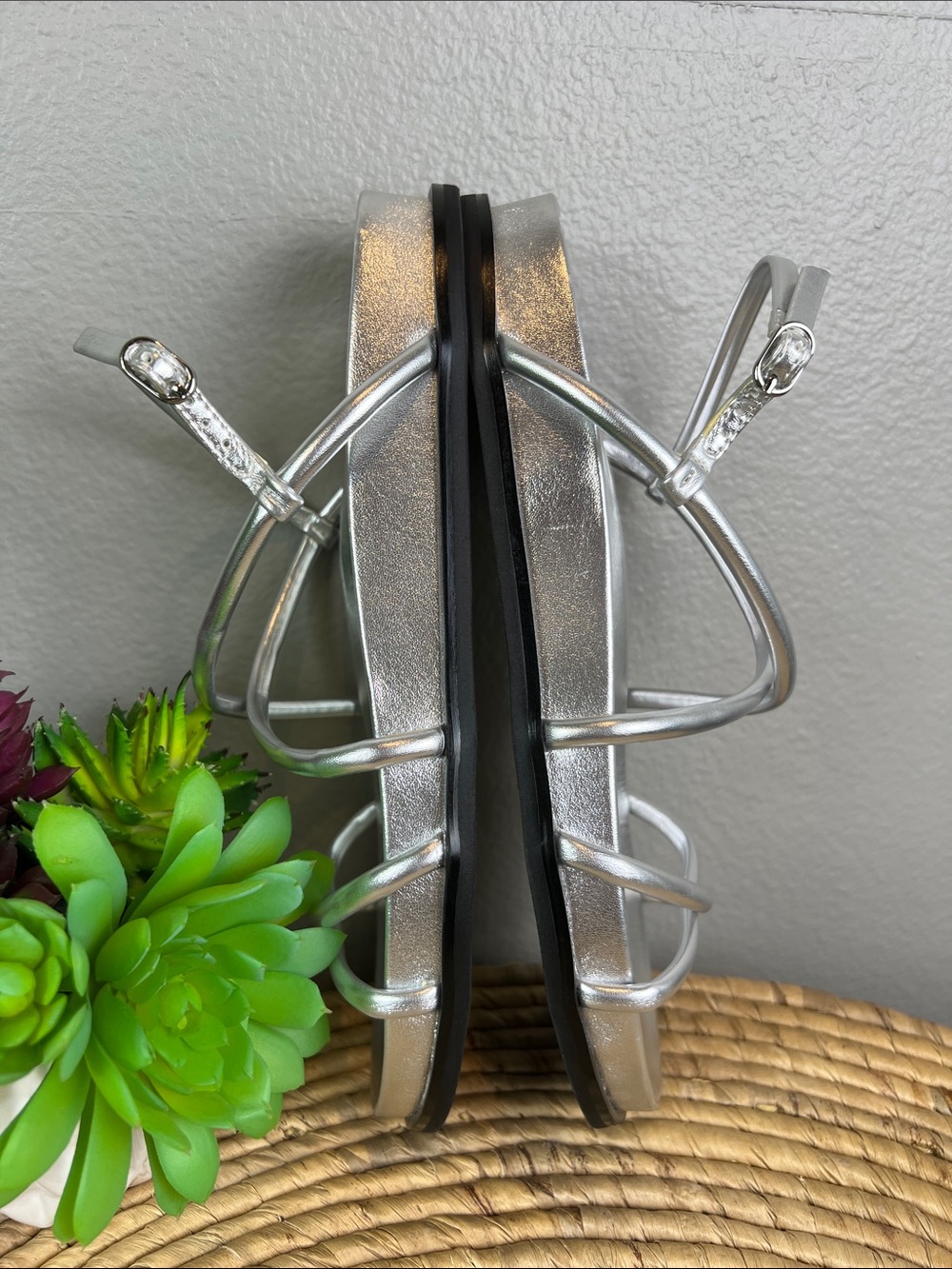 Jeffrey Campbell Metallic Silver Strappy Slingback Sandals - Picture 6 of 7